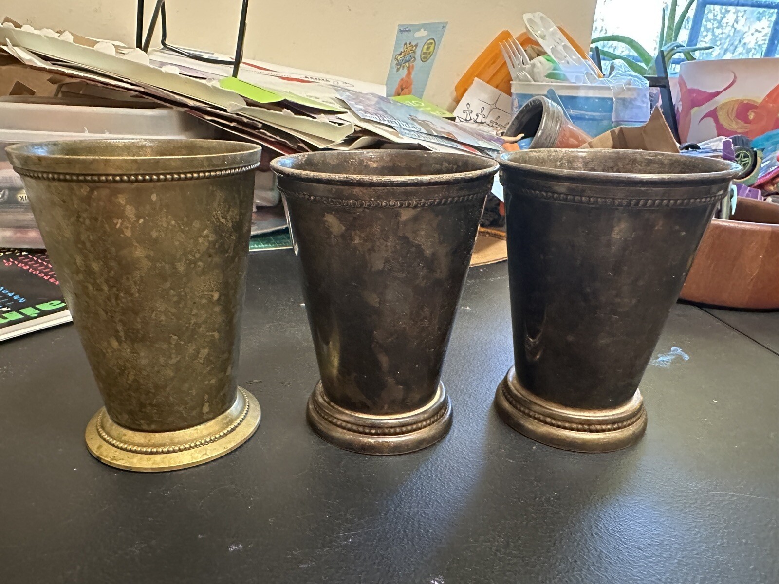 Vintage Goblets / Cups – 2 Silver Plated 1 Brass – Tarnished