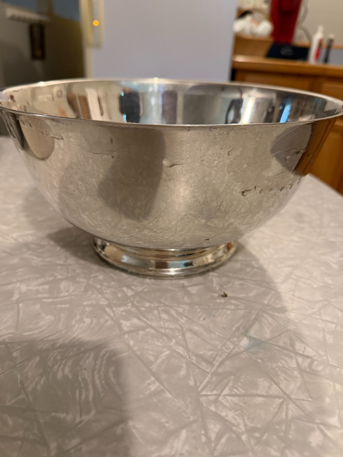 Vintage Oneida Silver Plated Paul Revere Bowl Pedestal 10″ with Cobalt Blue
