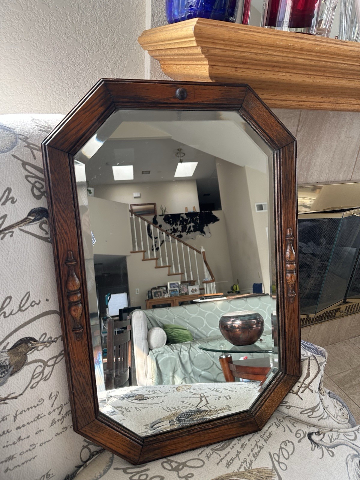 Antique Arts & Crafts Mission Quarter Sawn Oak Believed Wall Mirror 28 x 18″