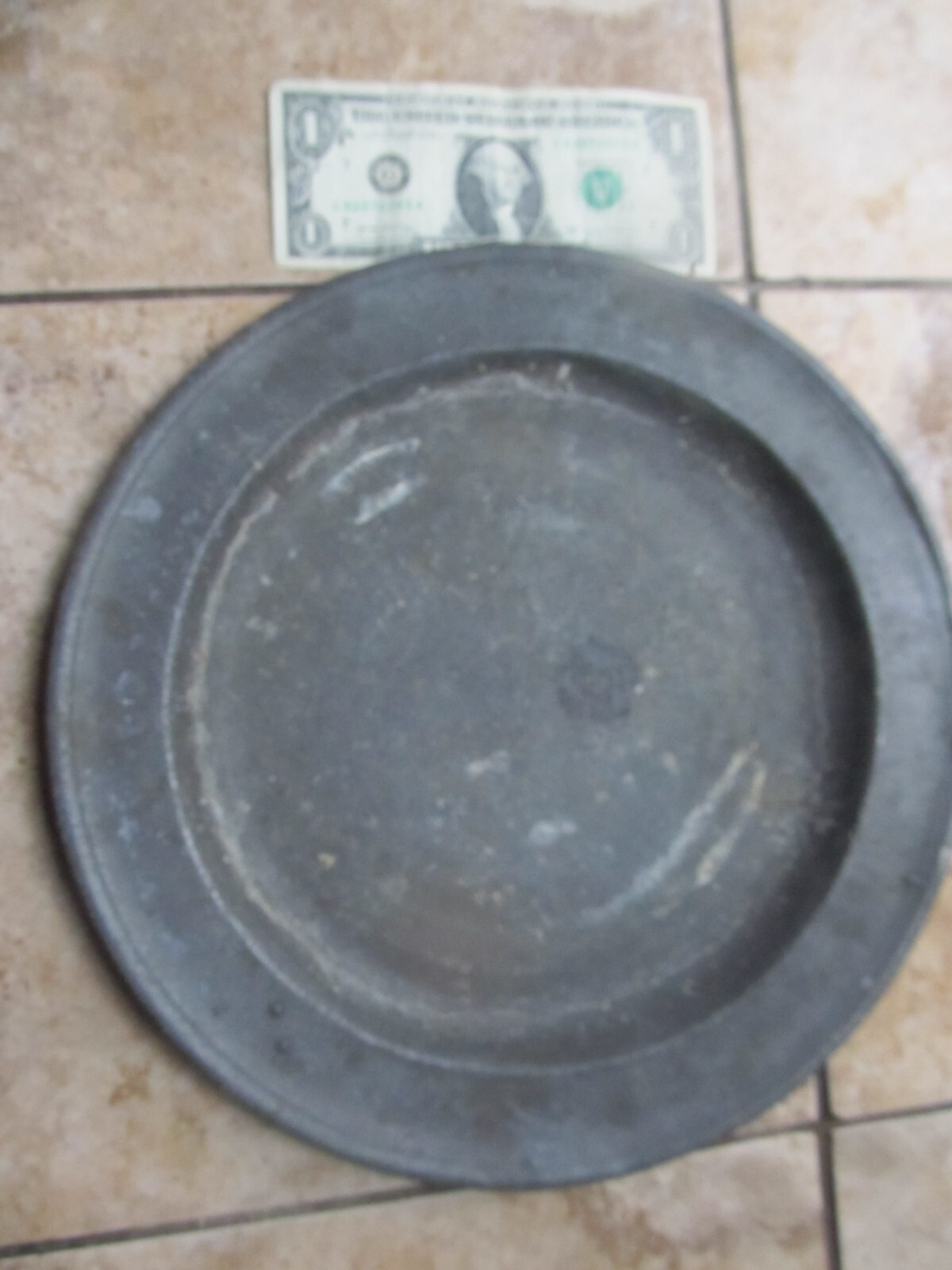RARE Large Early Antique 1760 Hallmarked Colonial Pewter Trencher, REV. WAR