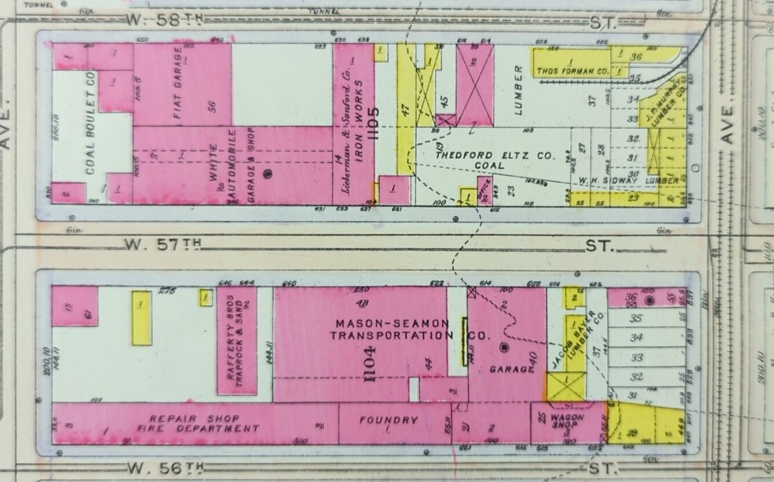 1916 HELLS KITCHEN MANHATTAN Map NEW YORK CITY Old Antique DEWITT CLINTON PARK