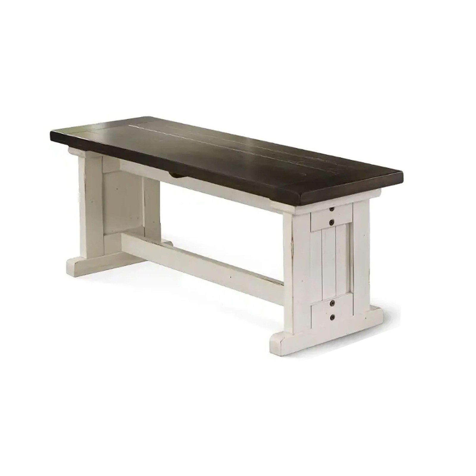 Orso Side Dining Bench- Plank Seat- Off White and Brown Wood 48 Inch