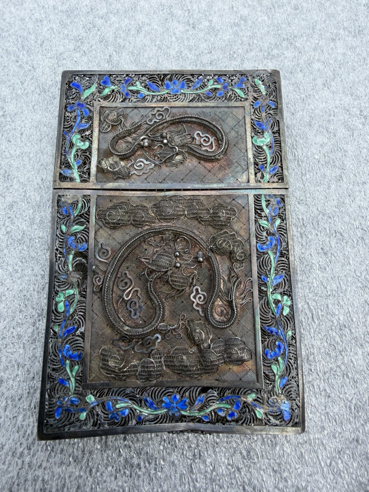 Antique Export Silver Enamel Case Card Holder