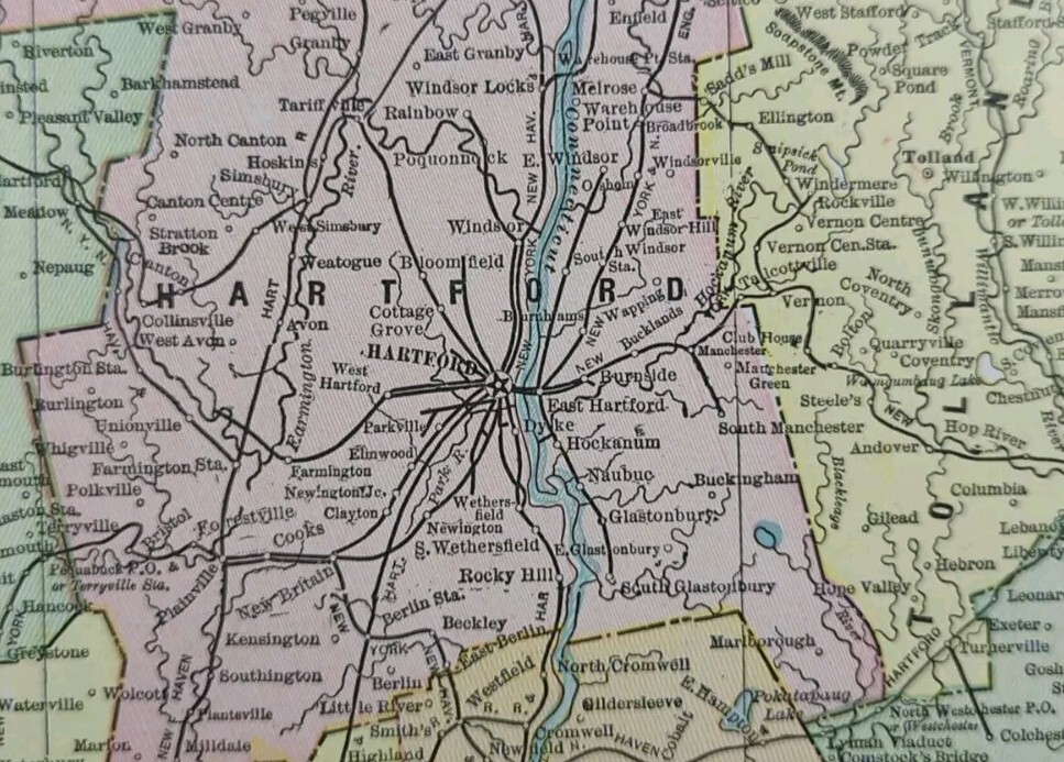 Vintage 1901 CONNECTICUT Map 14″x11″ ~ Old Antique Original BRIDGEPORT NEW HAVEN