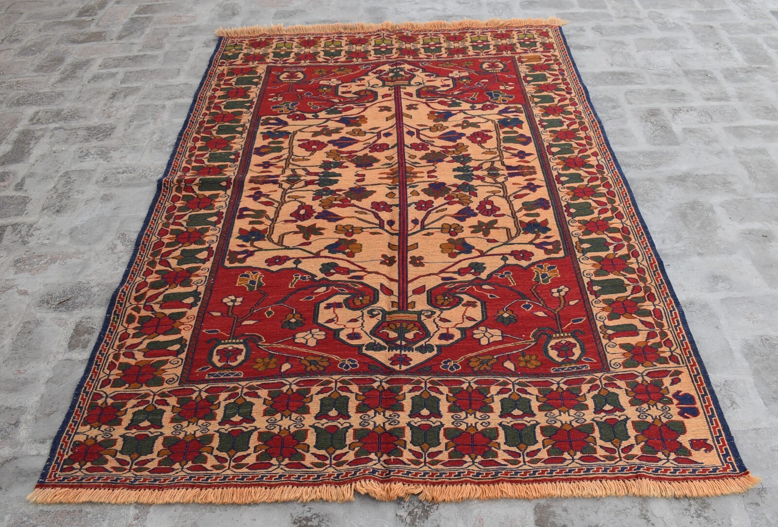 4’9 x 7’1 Handmade vintage afghan tribal qalaino kilim rug, 100% wool area rug