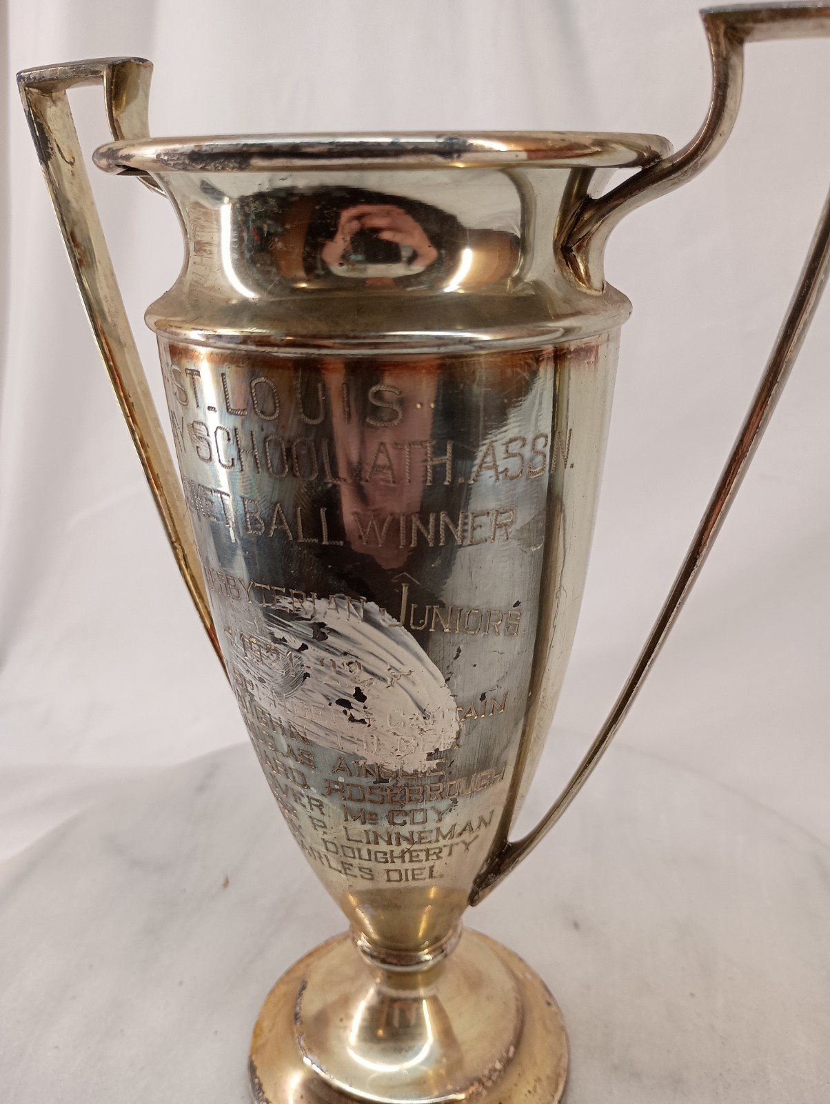 Antique 1922 Basketball Silver plate Trophy 8.5″ St Louis Sunday School