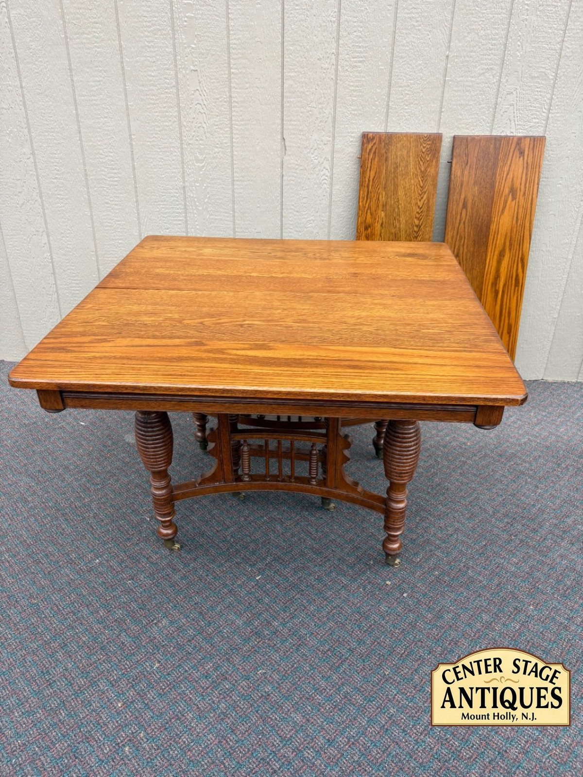67627 Victorian Oak Dining Table with Turned Legs and 2 Leaves