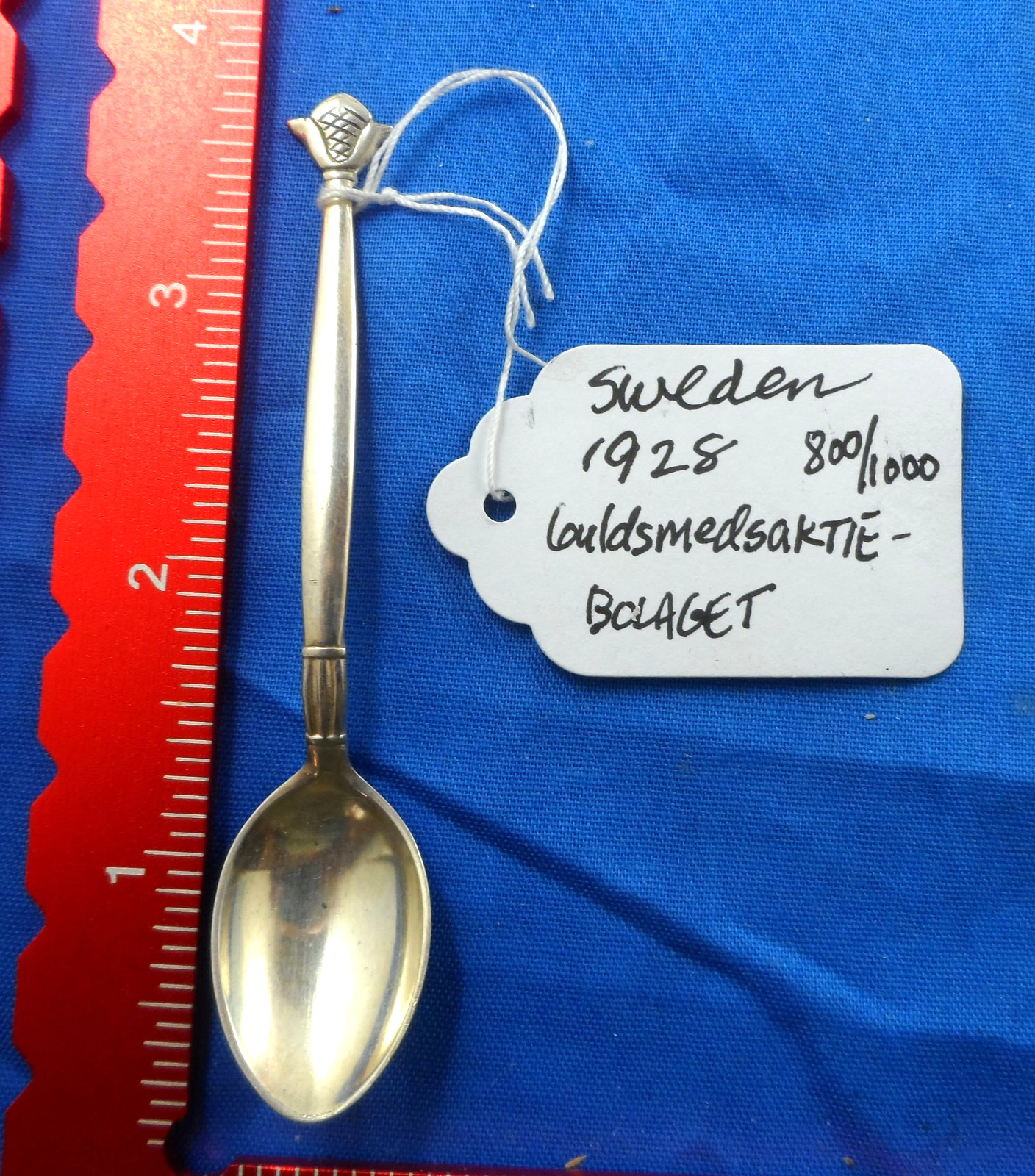 Antique Sweden 830/1000 Silver 1928 Acorn Pattern Demitasse Spoon 3-5/8″ Long
