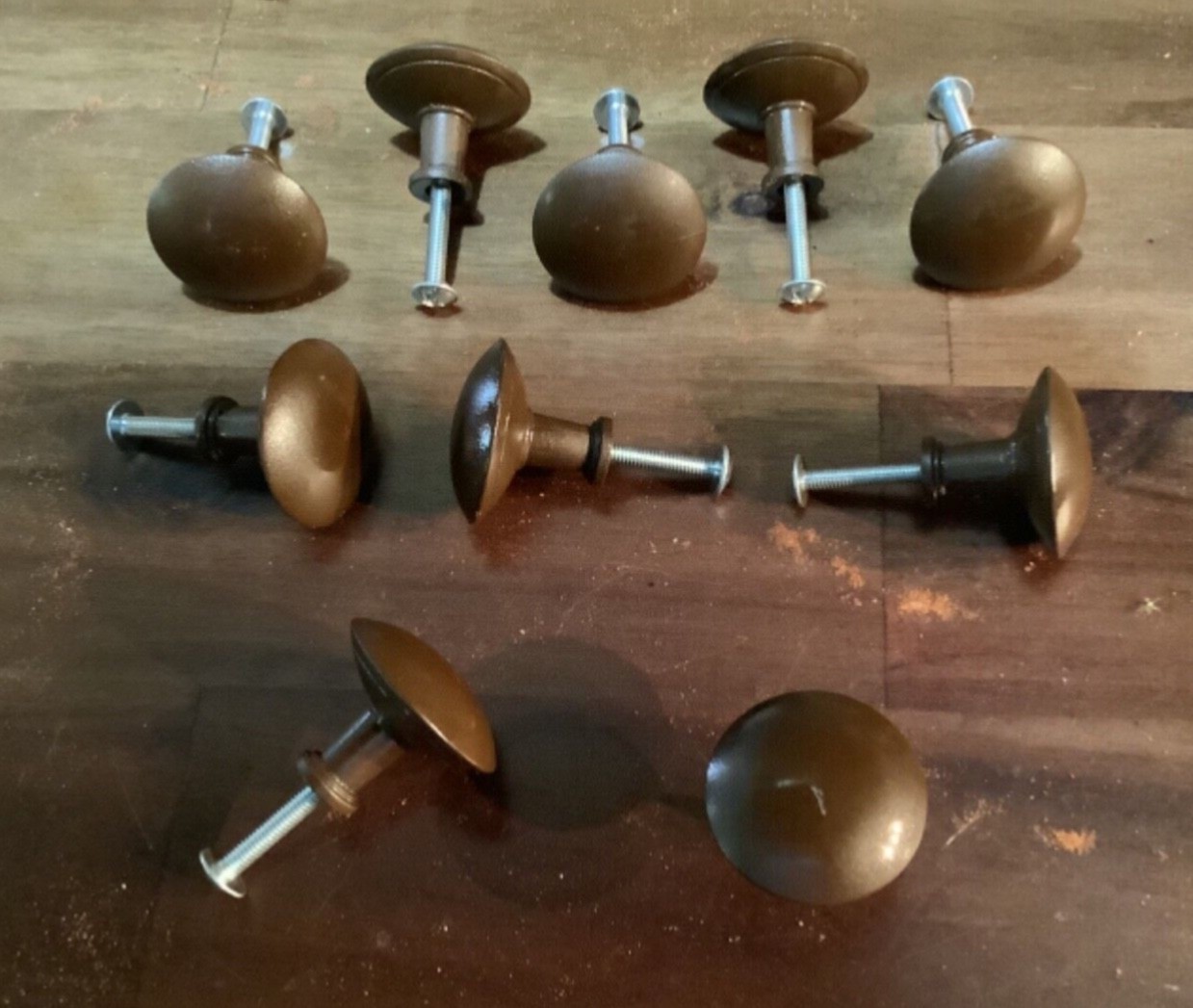 10 Ten Single Screw Mount Knobs Draw Pulls Handles Brown 1.5” Heavy Metal Set