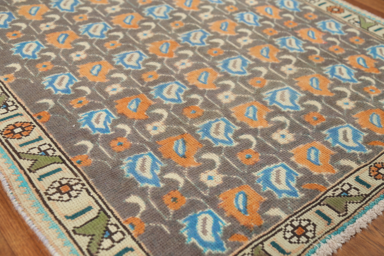 Vintage Gray Over-Dyed Wool Accent Rug Hand-made Traditional Carpet 3×5