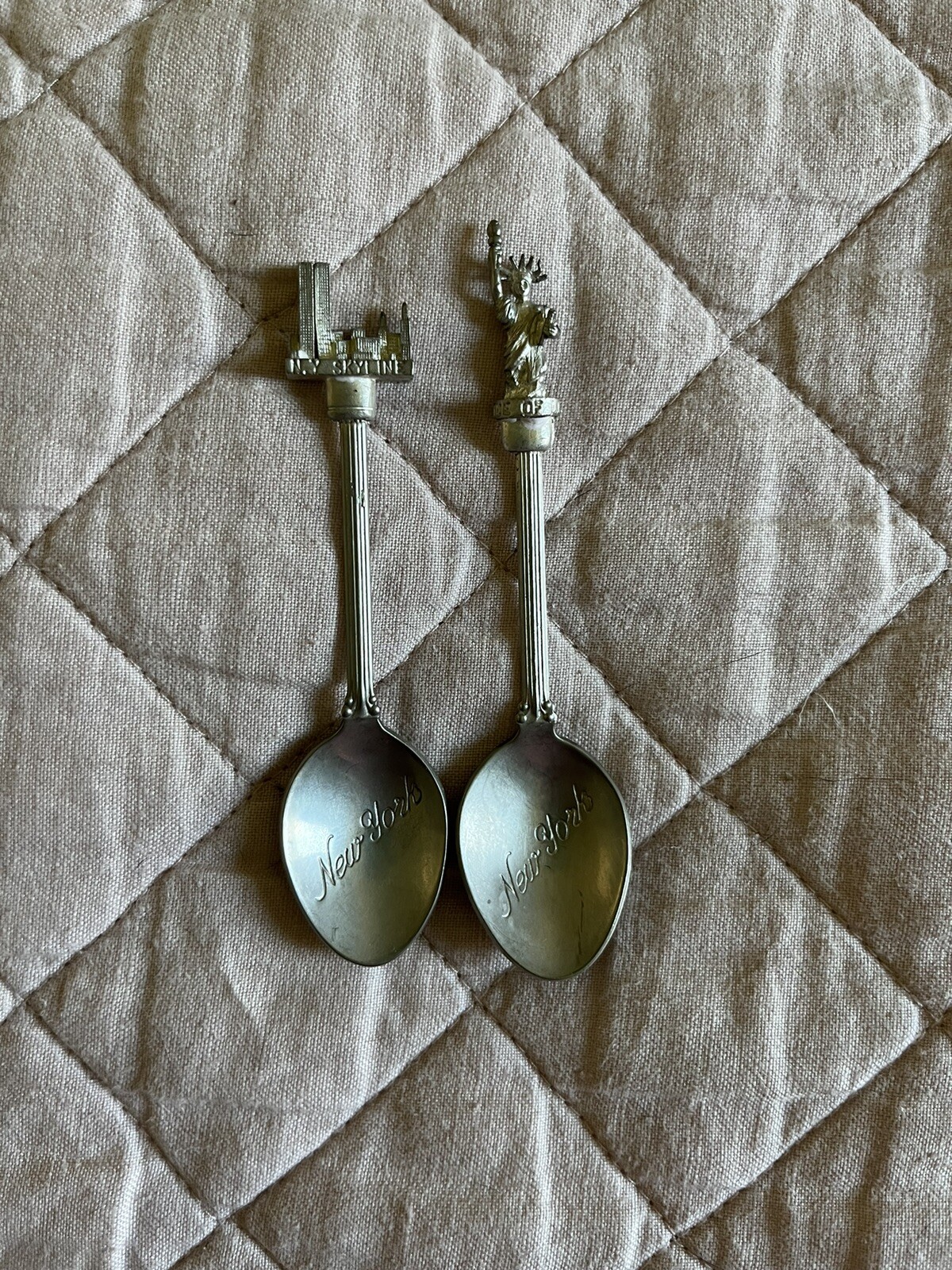Lot Of 2 New York Demitasse Spoons “Statue Of Liberty”/“Skyline”. Silver Plate