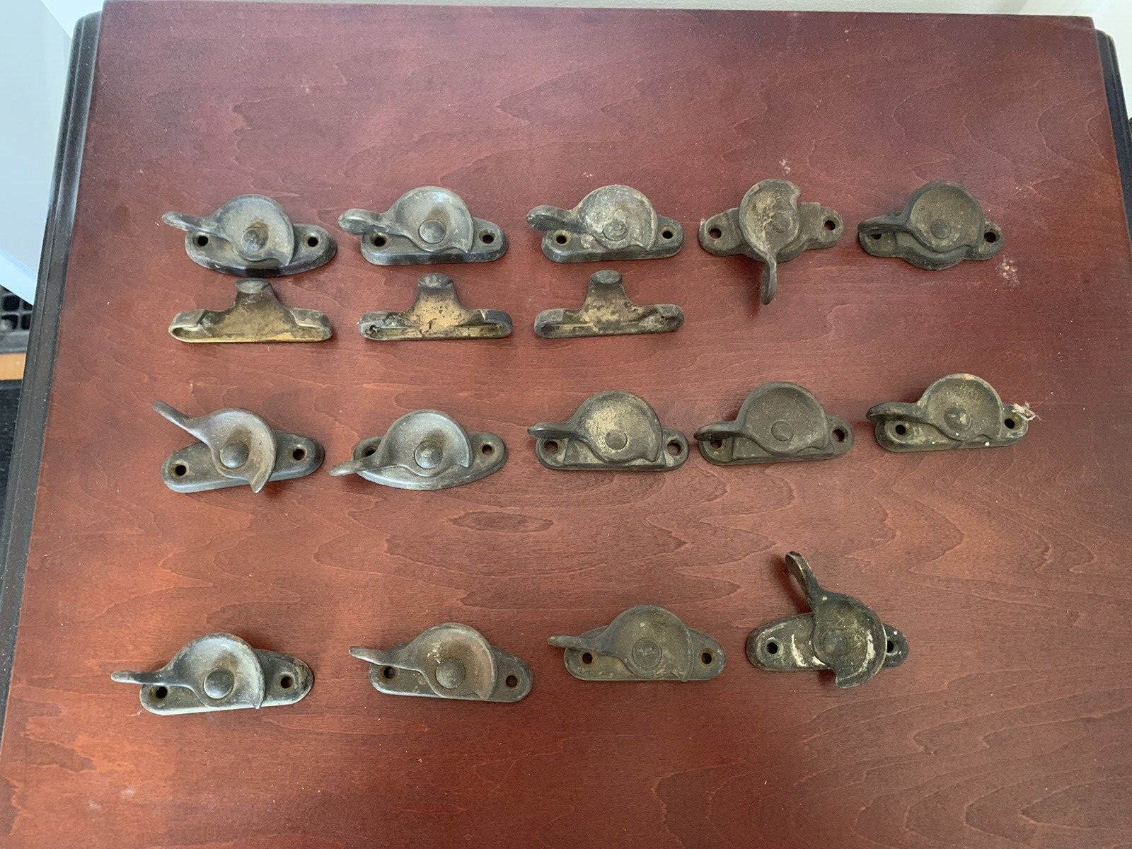 14 VICTORIAN CAST IRON WINDOW LOCKS 3 KEEPERS ANTIQUE VINTAGE WORKING CONDITION