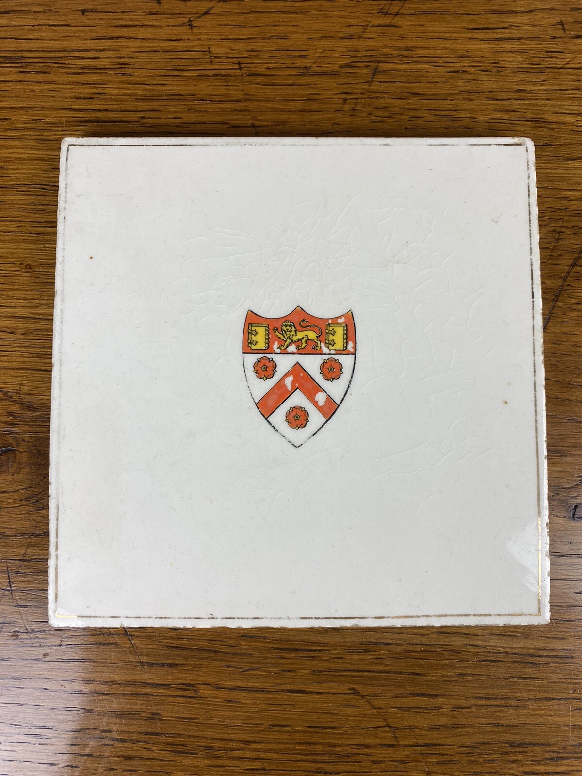 Vintage Ceramic Minton Hollins Tile Trinity College Cambridge Crest. #5448/10