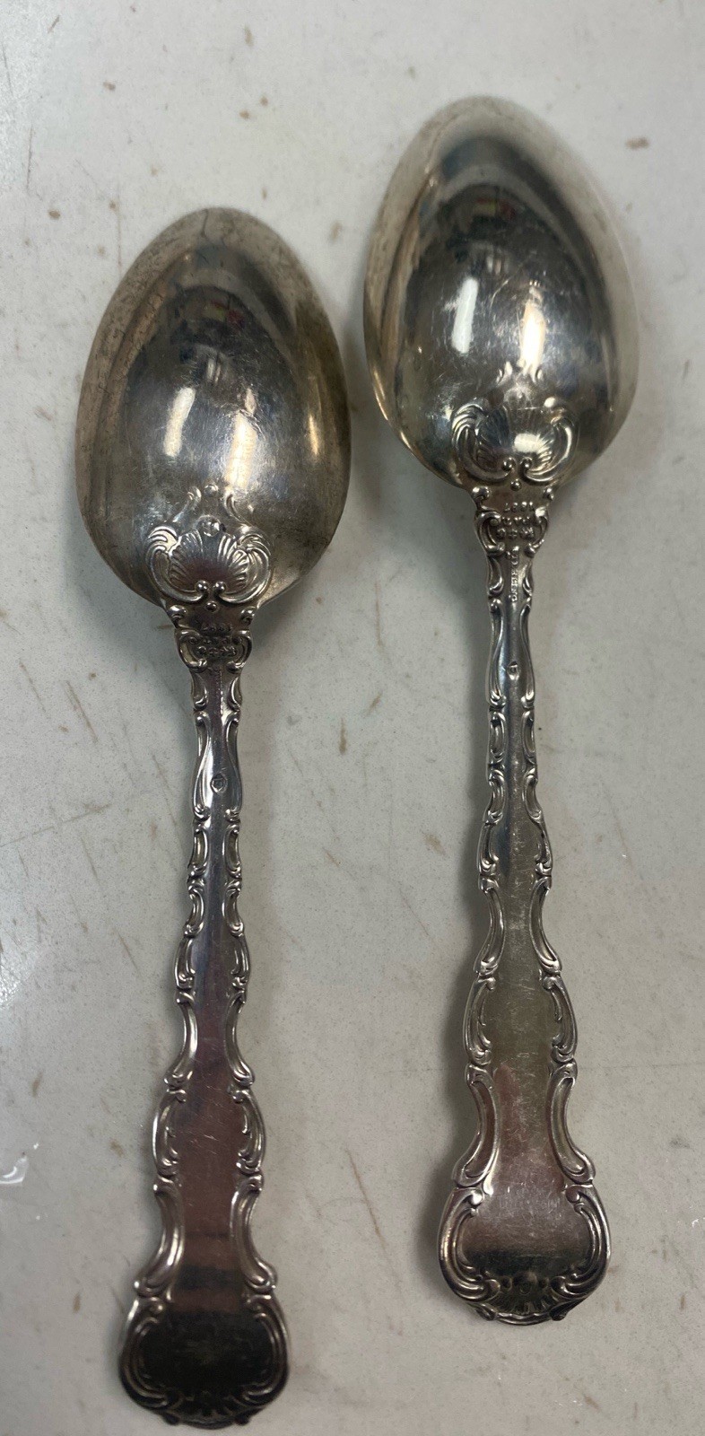 Two Gorham STRASBOURG teaspoons – PAT. 1897 5 7/8” 24 Grams Each