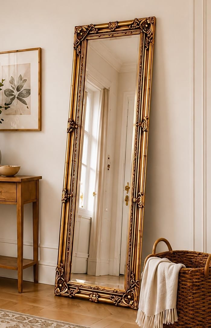 UK Antique Gold Tall Ornate Dressing Wall Mirror – 142cm x 47cm Luxury Design