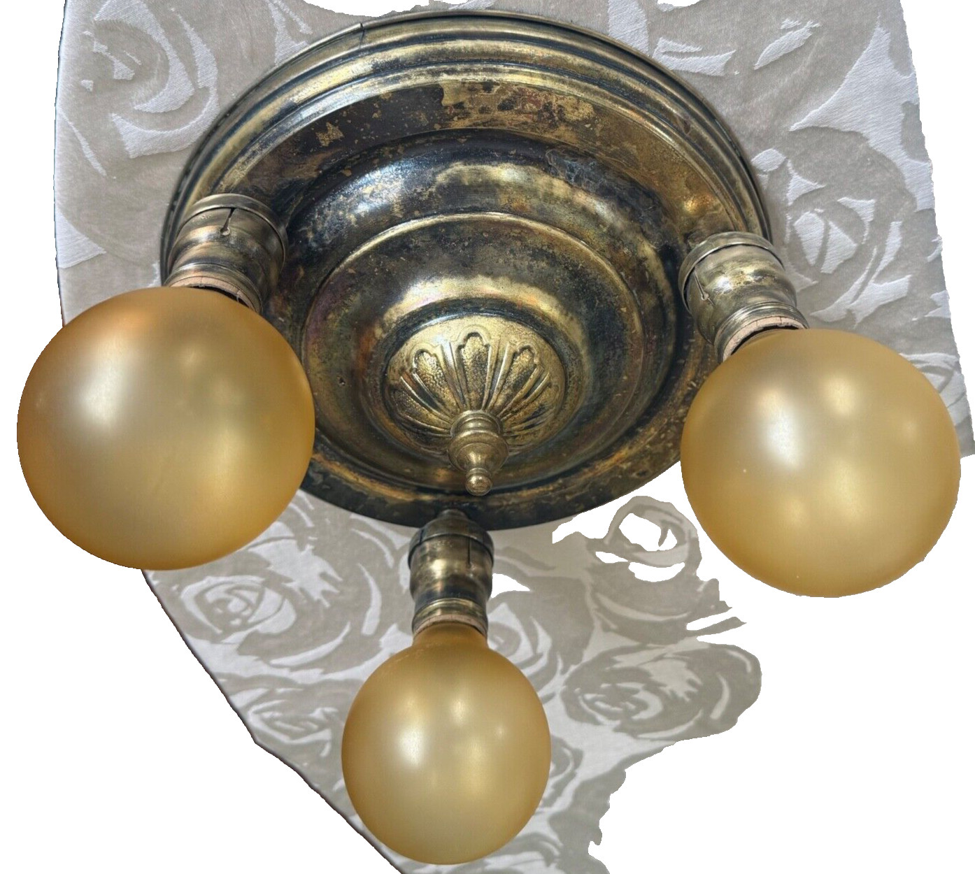 Vintage Antique Pressed/ Ceiling 3 Light Fixture Chandelier Art Deco 20’s
