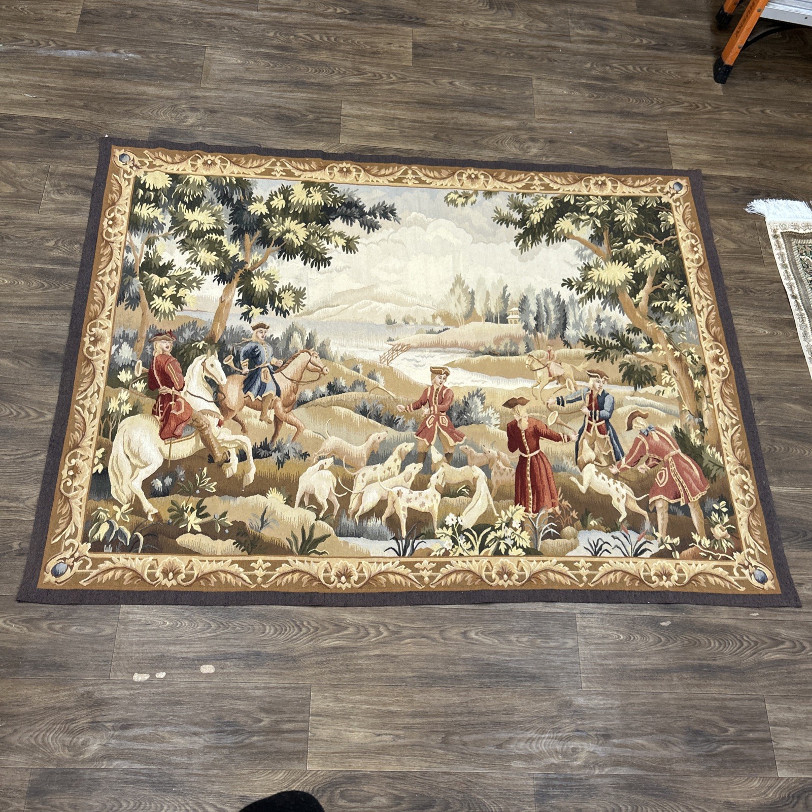 Unique Original HandMade Victorian Era Embroidered Tapestry 5×6’10 ft
