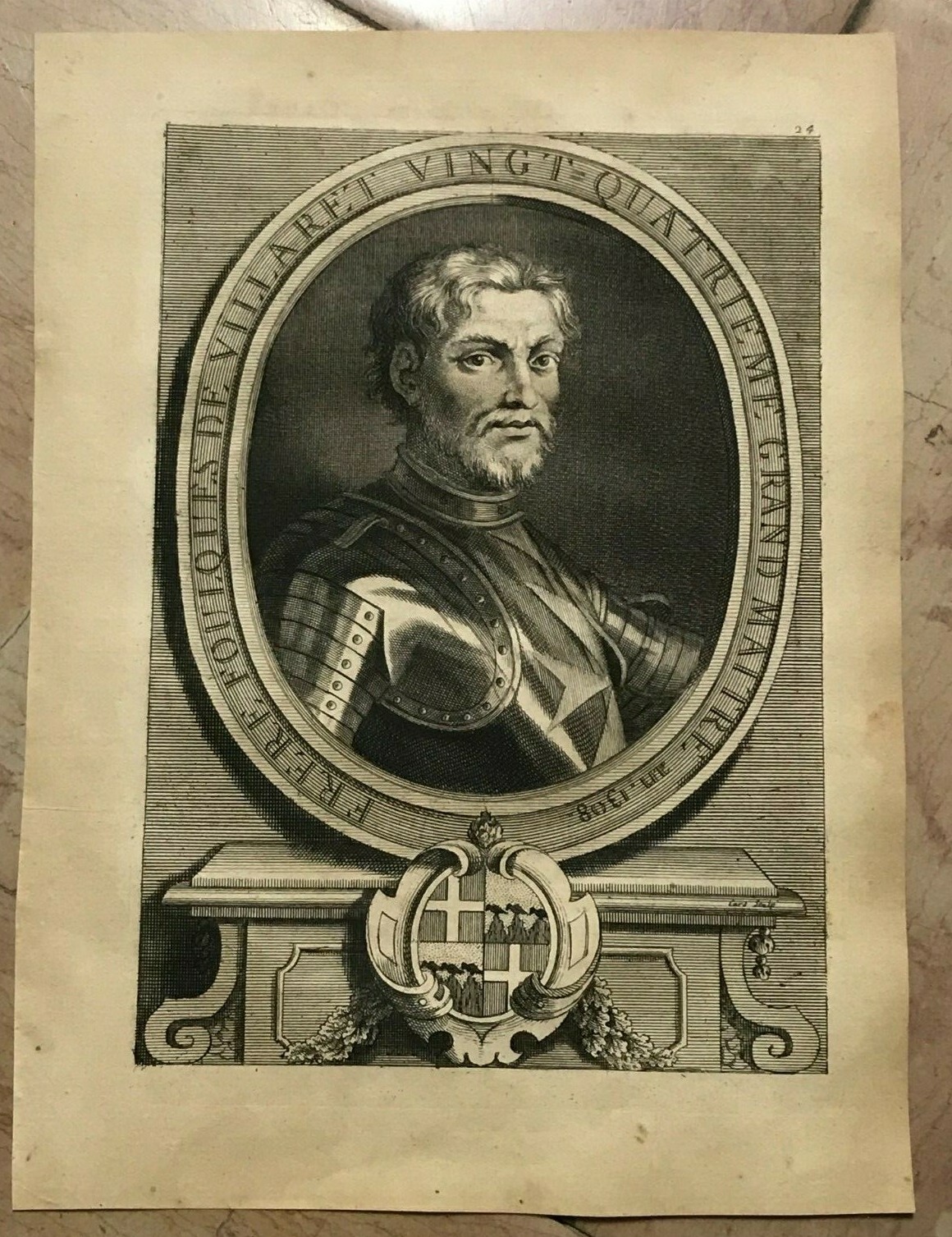 ORDER OF MALTA GRAND MASTER FOULQUES DE VILLARET 1726 ANTIQUE ENGRAVED PORTRAIT