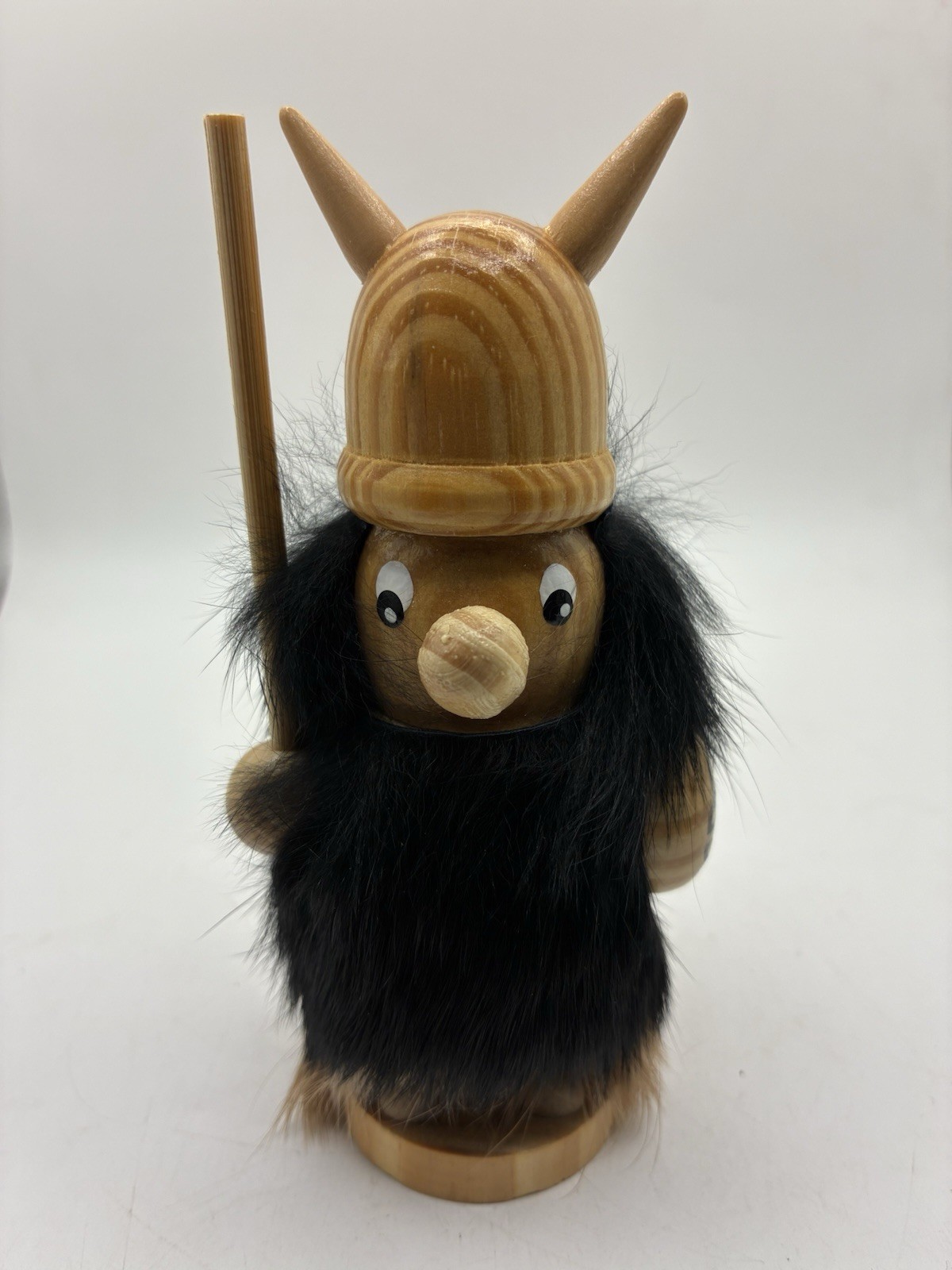 Vintage Viking Figurine Reykjavik Iceland Horn Wood And Fur Wooden Figure