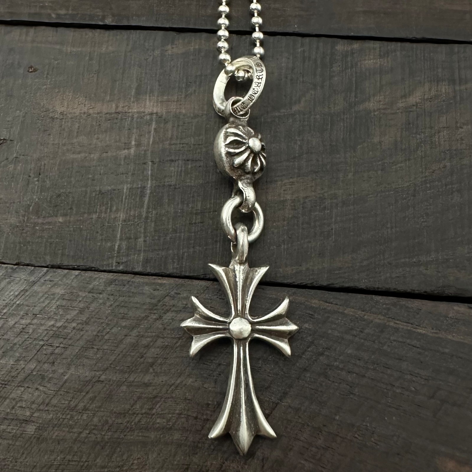 Chrome Hearts Tiny CH Cross Pendant & Ball Chain 925 Sterling Silver 1998
