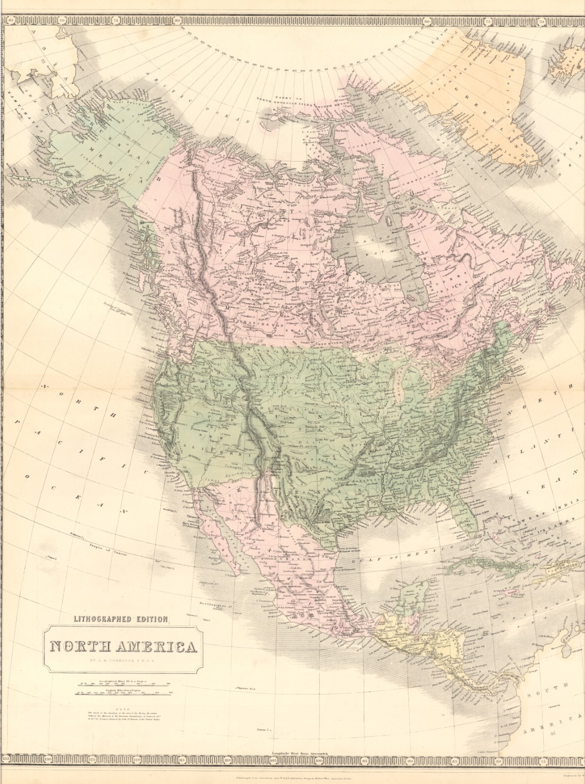 1845 North America map by A.K. Johnston 25.8″ x 21.2″ Antique Republic of Texas