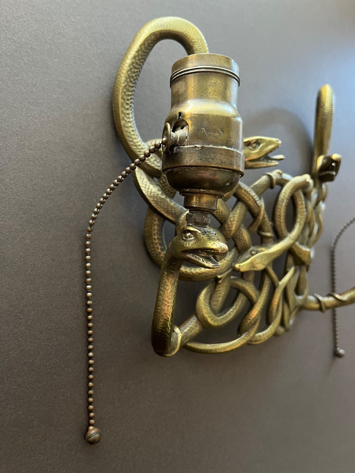 Rare Antique Brass 6-Serpent Interlocking Sconce Frame – Early 20th Century