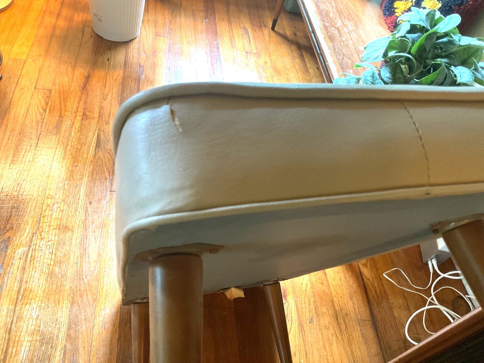 Vintage Mid-Century Modern retro mcm Peg Leg Footstool Ottoman bench vinyl stool