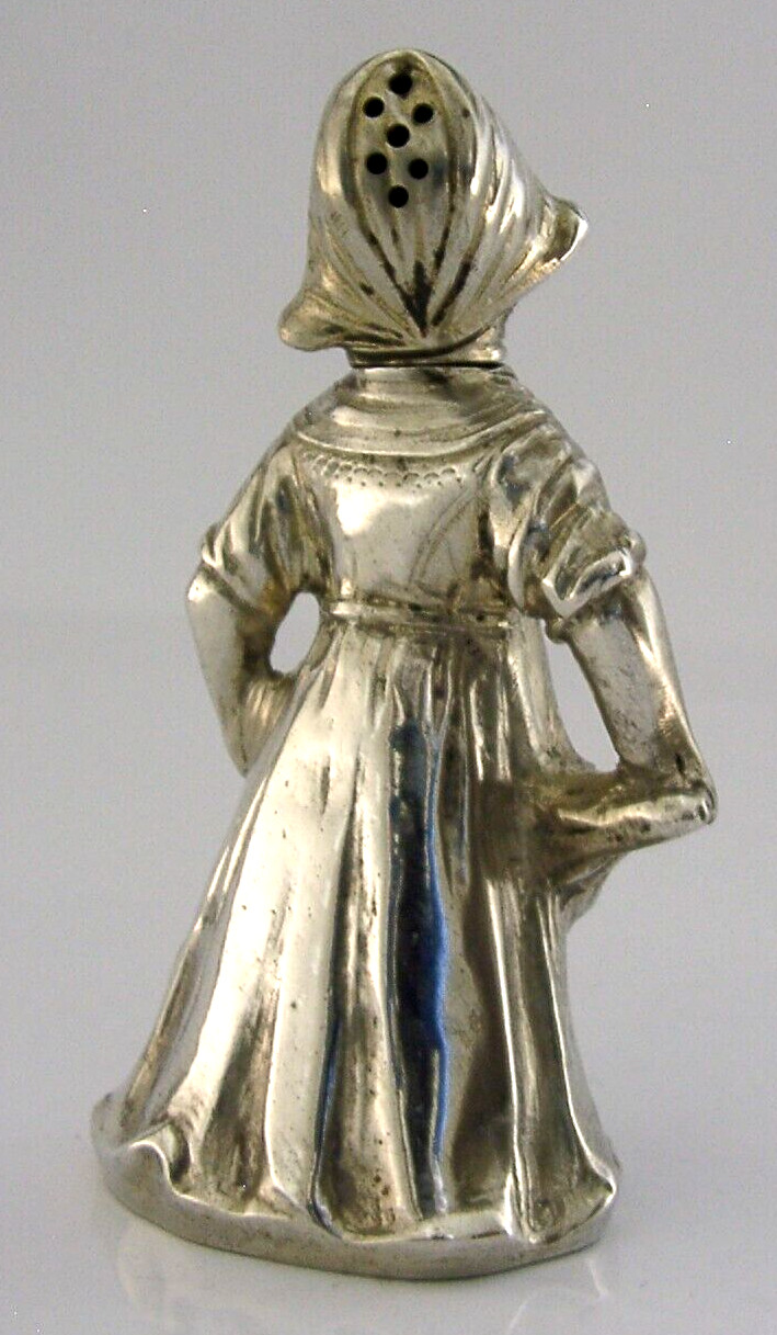 SOLID SILVER GERMAN DUTCH GIRL PEPPER POT c1900 3.25 inch HEAVY 60g