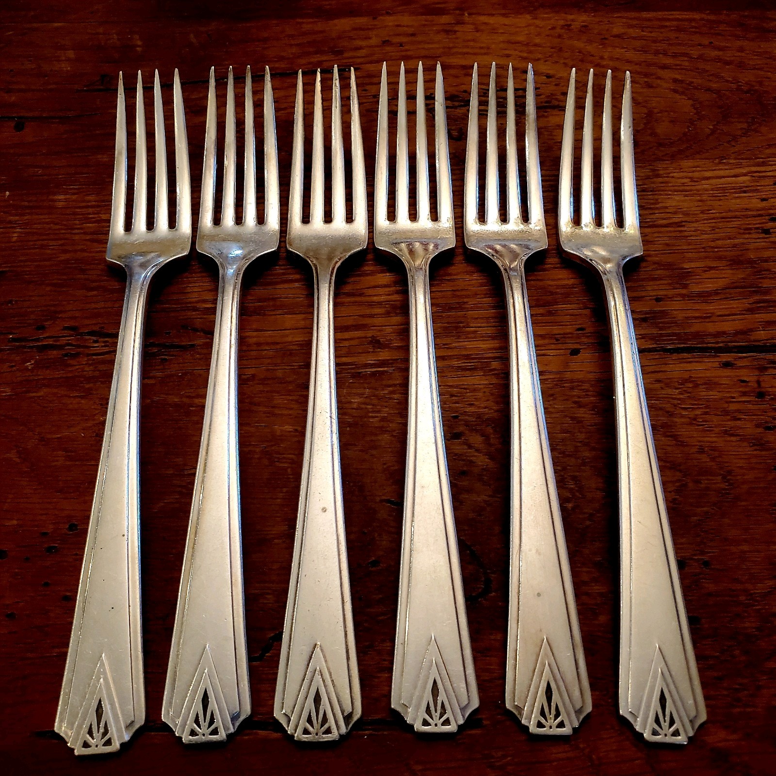 Oneida Community DEAUVILLE Silverplate 6 Dinner Forks 7 1/2″ Art Deco 1929