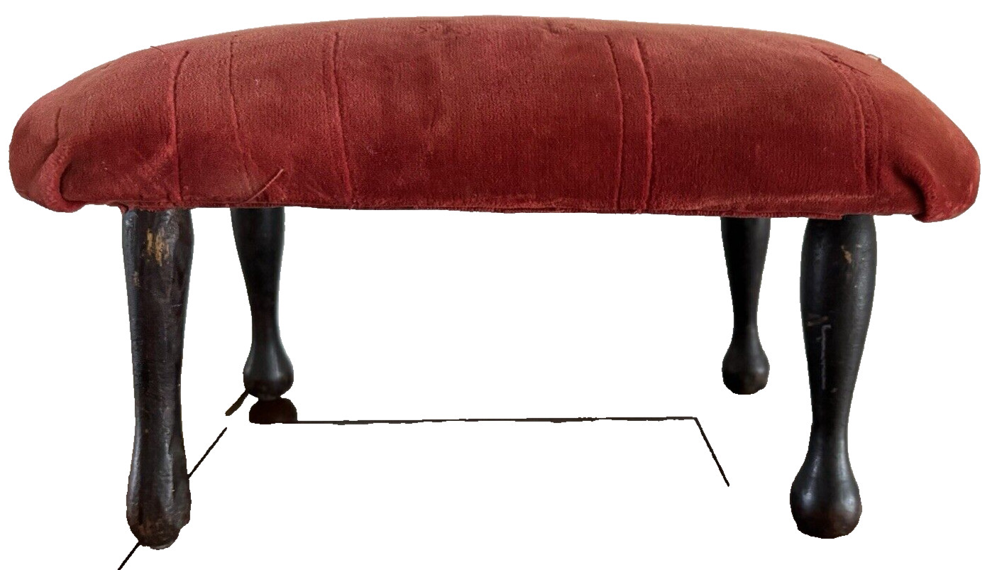Antique Foot Stool Wood Legs Orange Velvet 7′ Tall x 15″ Wide
