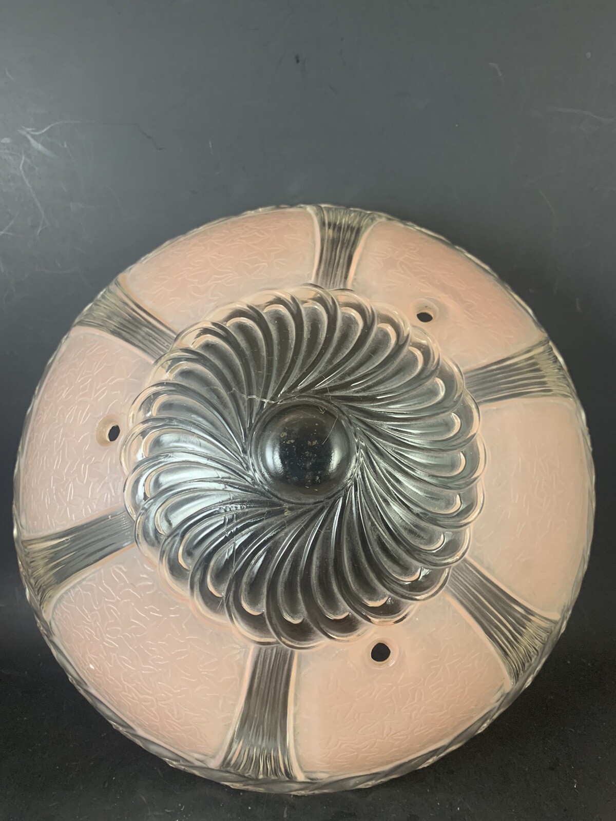 Vintage Deco Pink Floral Ceiling Light Shade Frosted EUC Scallop Edge Pull Cords