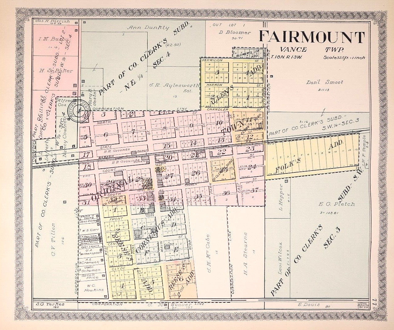 1915 Plat Map ~ FAIRMOUNT, VANCE Twp., VERMILION Co., ILLINOIS (15×17)-#012