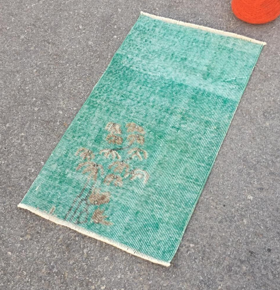 Antique Green Rug, 1.8×3.1 ft, Turkish Rug, Oushak Rug, Handmade Small Rug