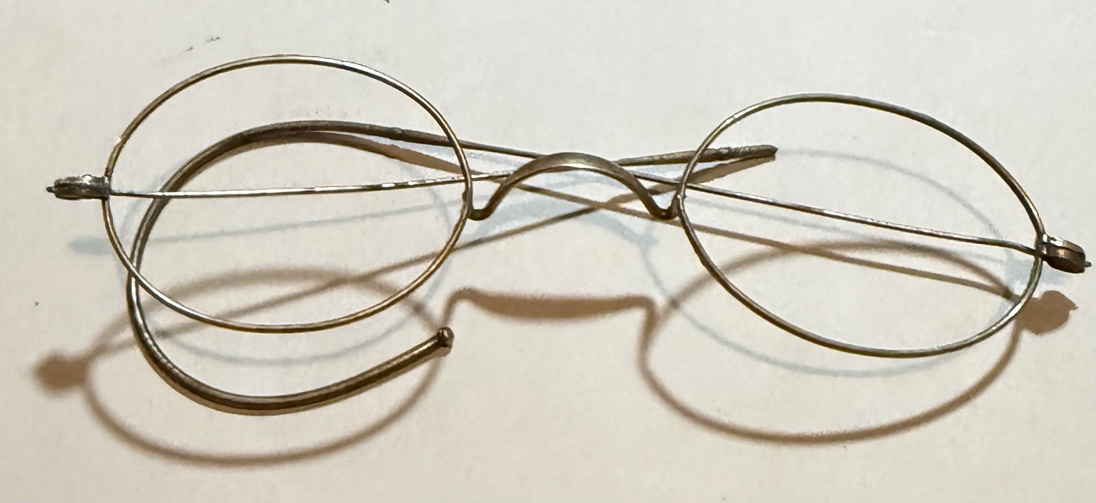 Antique Pair 1880s wire gold eyeglasses TWO w/case One As Is