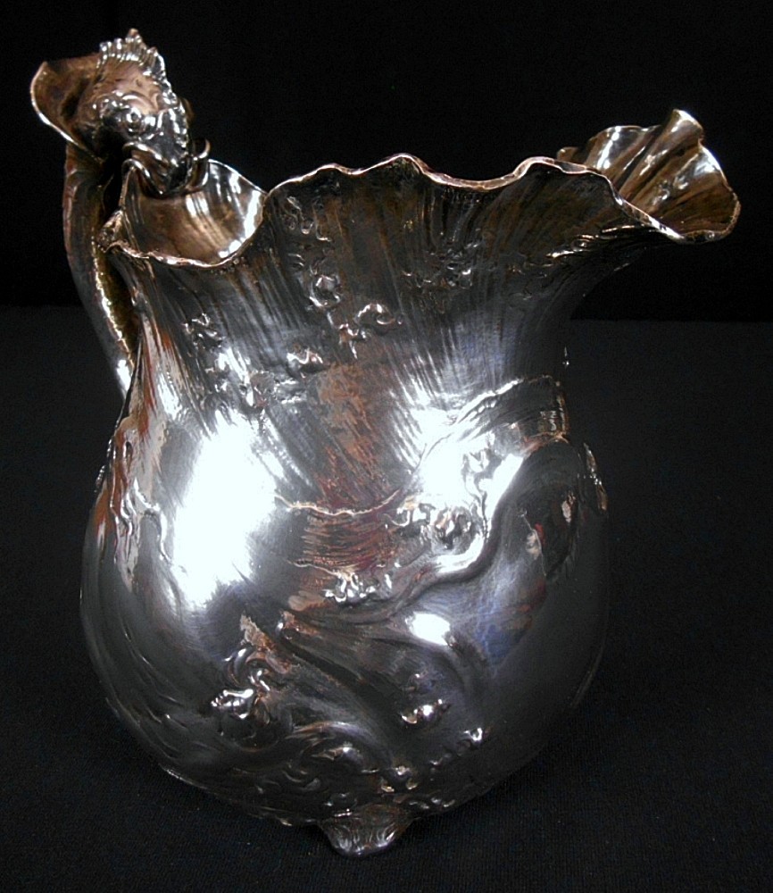 A magnificent solid silver marine themed figural solid silver water pitcher, Ma