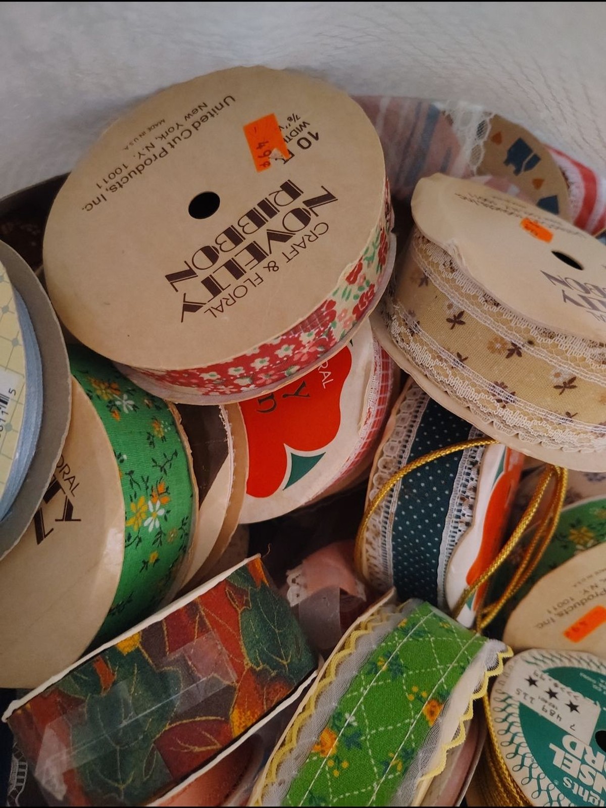 Beautiful Vintage Assorted Decorative Ribbon Spools – Pink, Green, Cream