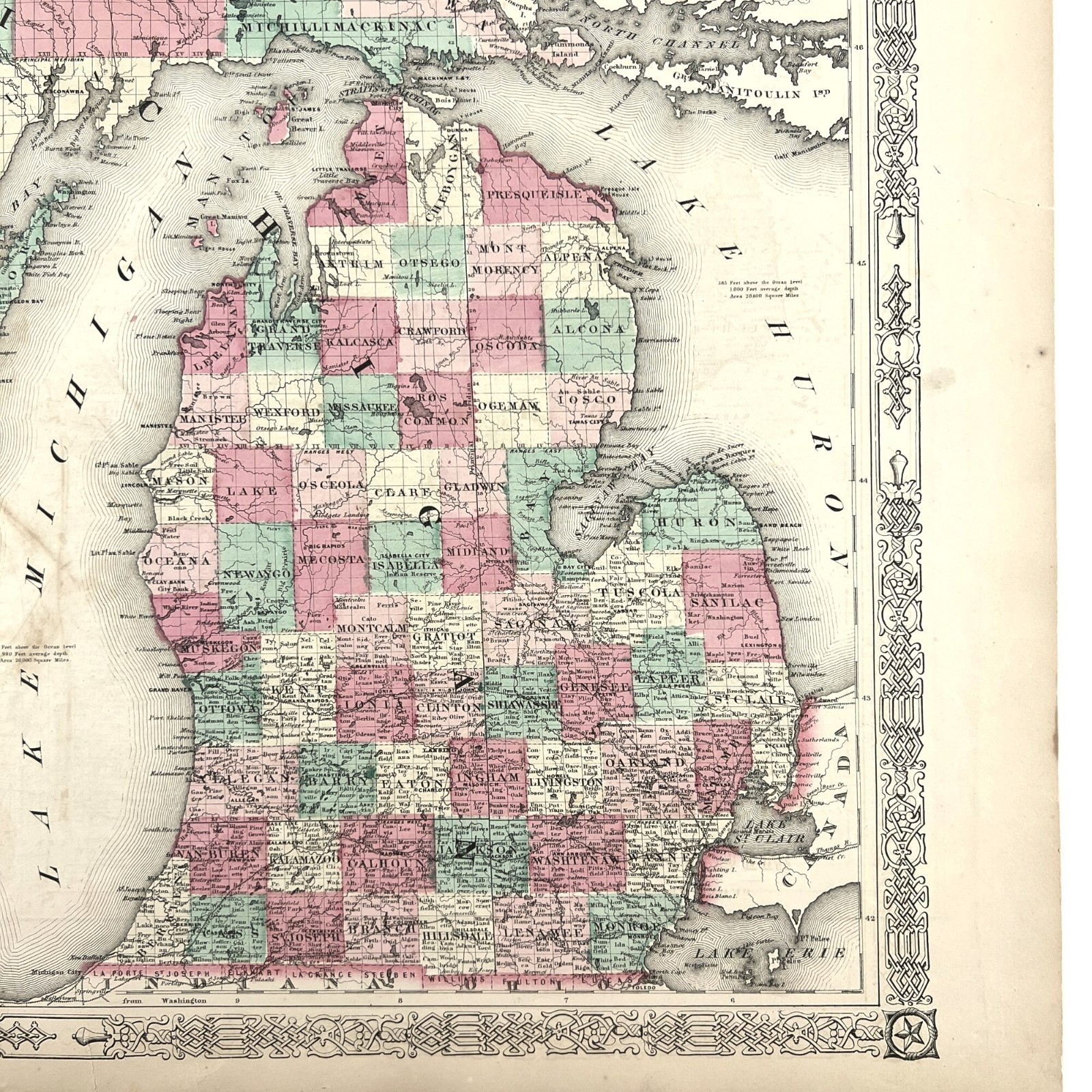 Original Antique 1864 Wisconsin Michigan Map Johnson Ward Civil War Era