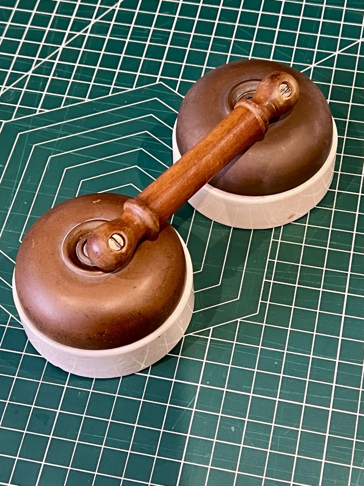 Antique Toggle Switch Brass and Porcelain Double Dolly Switch