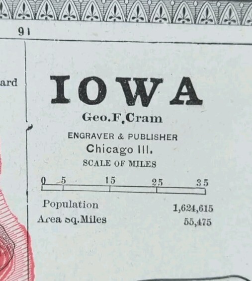 Vintage 1884 IOWA Map 13″x11″ Old Antique Original DES MOINES IOWA CITY WATERLOO