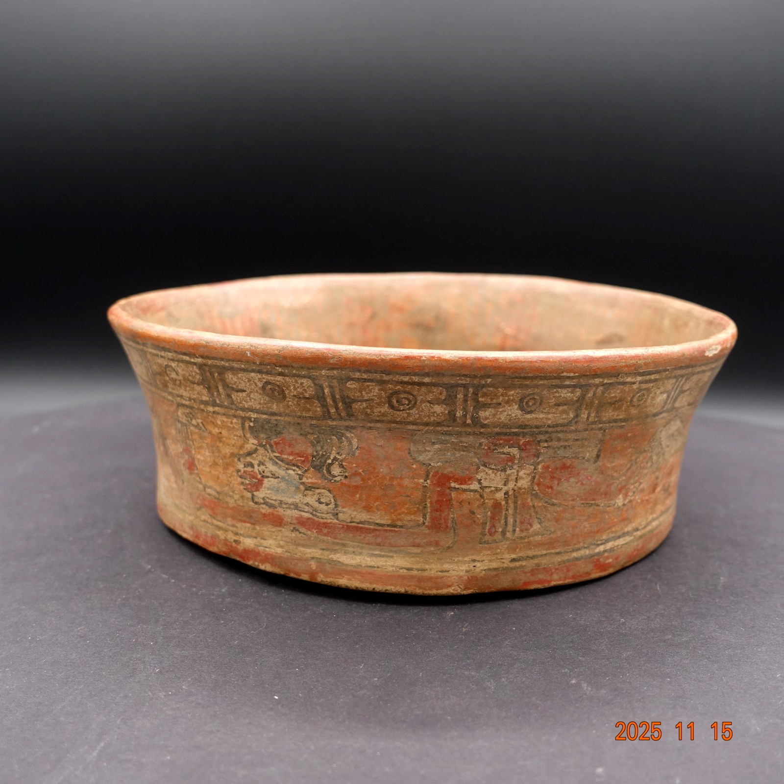 Pre-Columbian Authentic Artifact Ceramic Pottery Poly-Chrome Maya Bird Bowl
