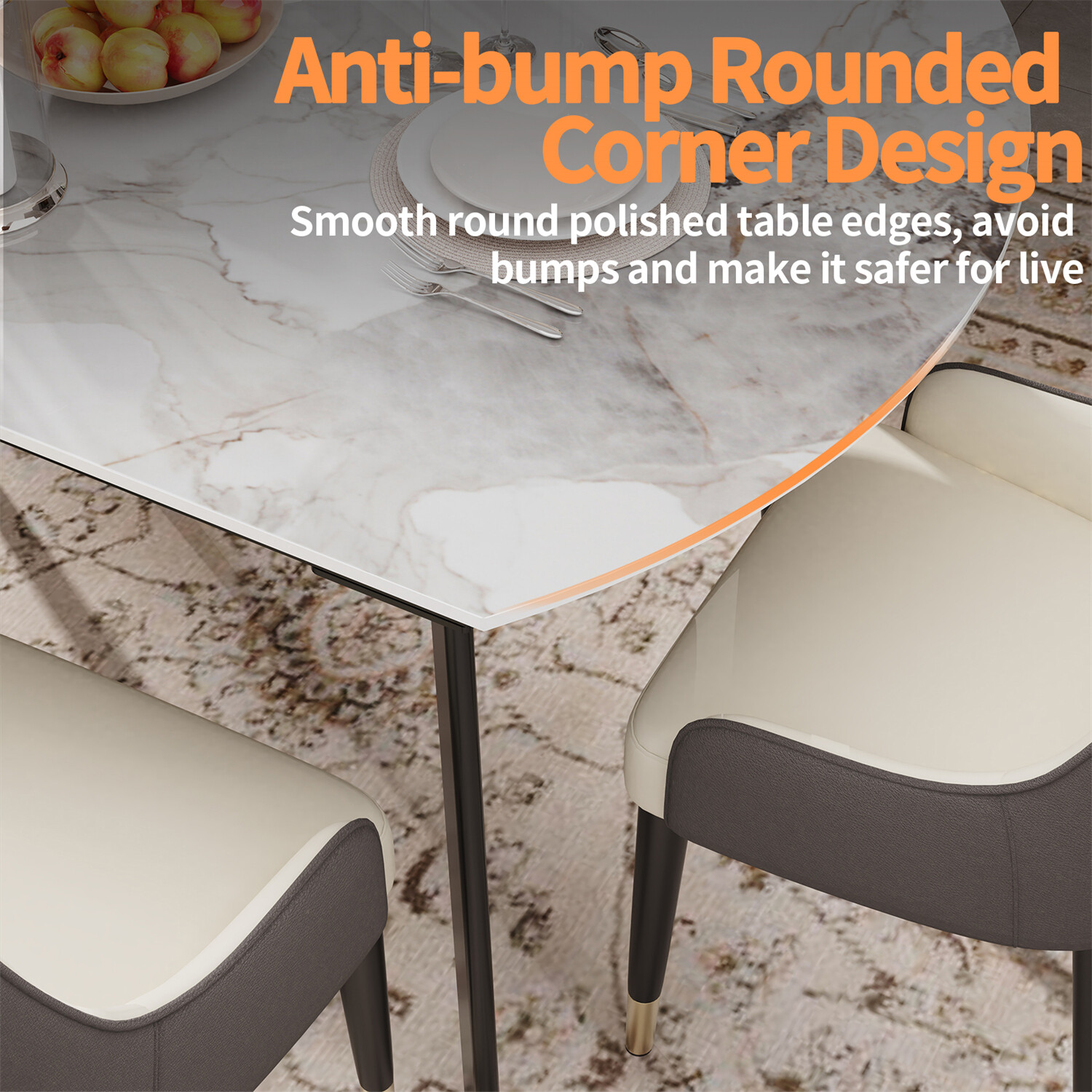 XXL Round Marble Dining Table & Leather Chair Extendable Restaurant Island Table