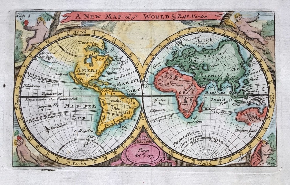 A NEW MAP OF YE WORLD Original early map by ROBERT MORDEN C1680