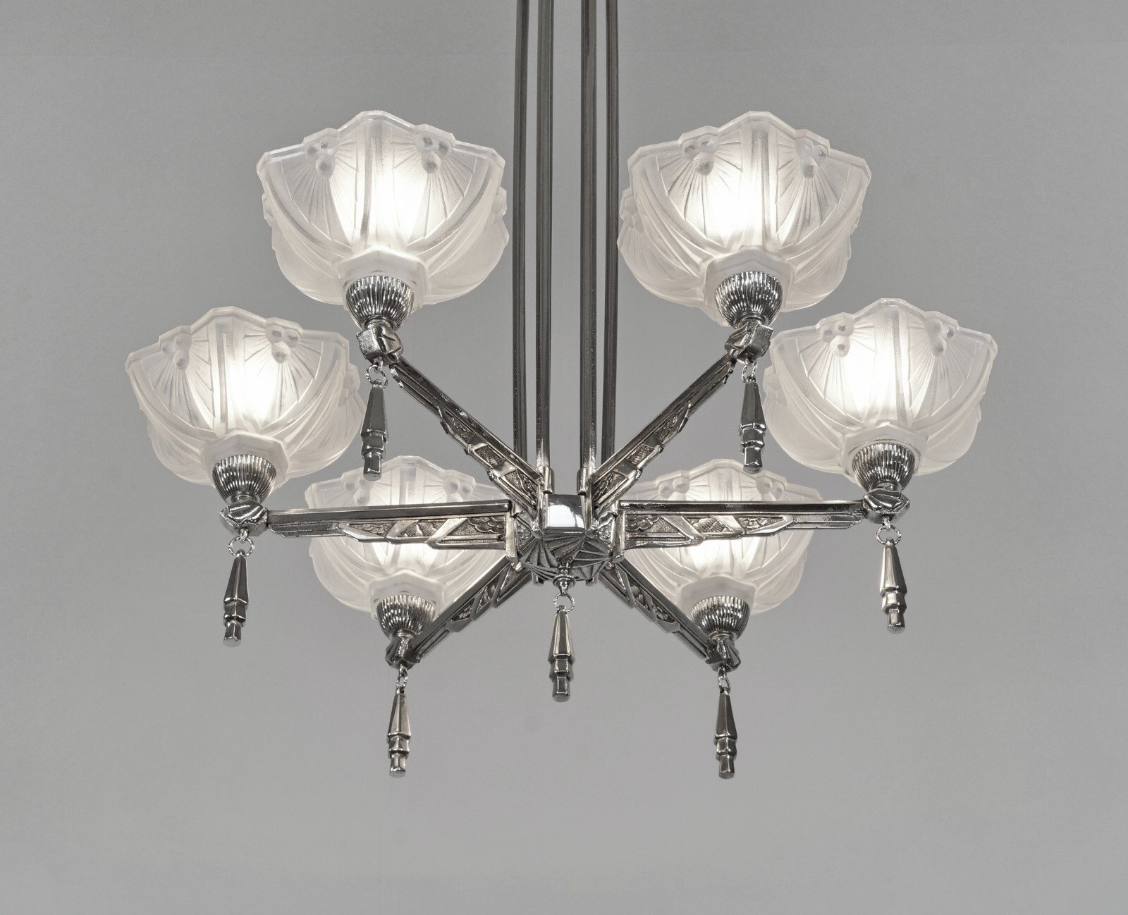 JEAN GAUTHIER (EJG) : FRENCH 1930 ART DECO CHANDELIER … lamp muller era France