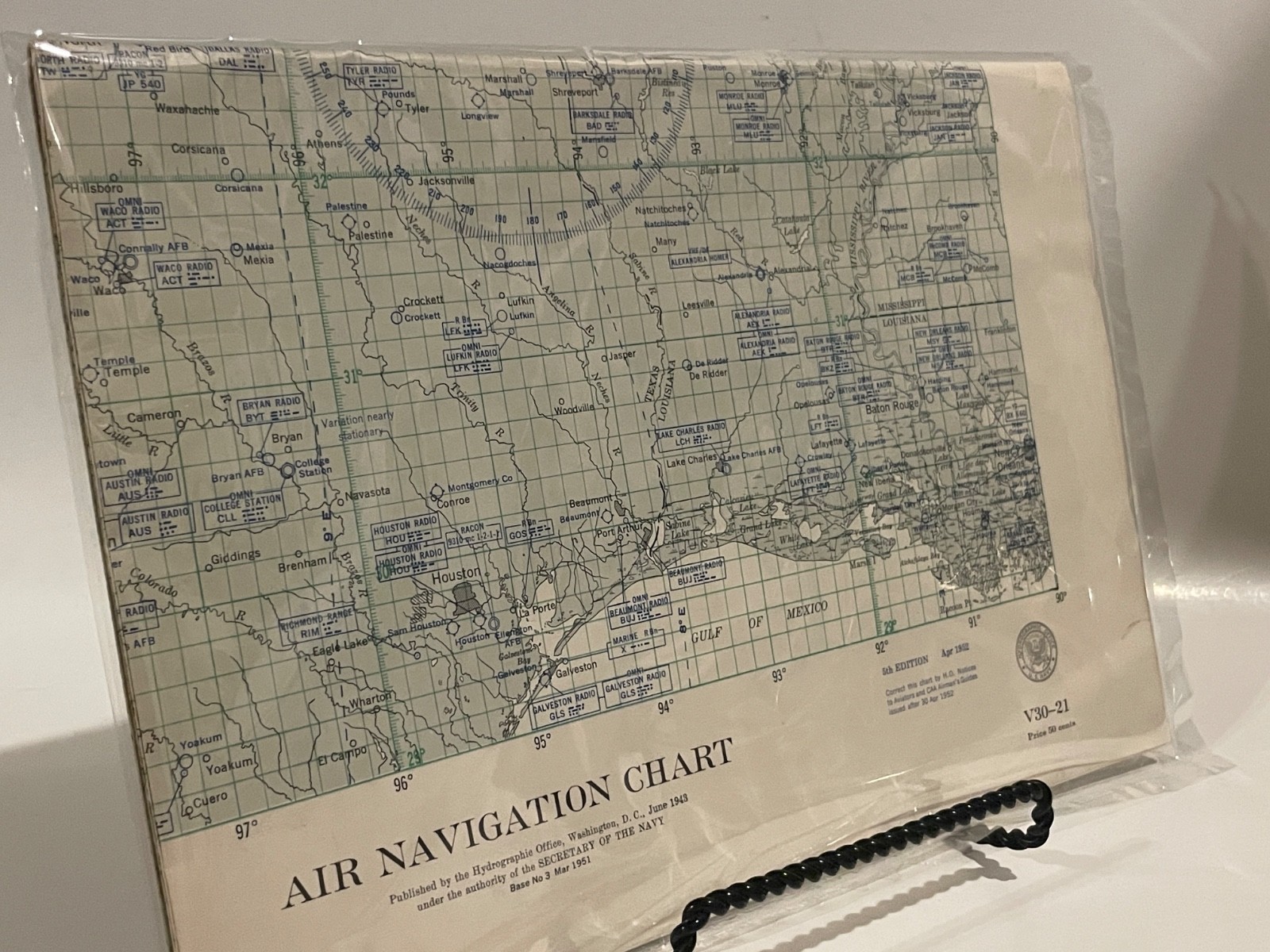 1952 Air Navigation Chart Hydrographic Office US Navy V30-21 5th Edition
