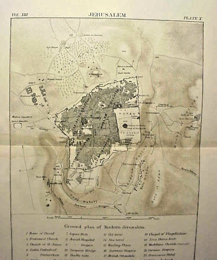original Map – Jerusalem from 1877 printing 9th Edition Encyclopedia Britannica