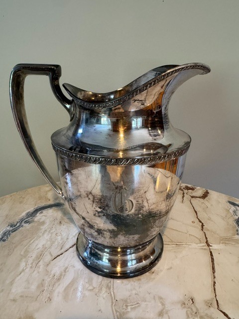 Vintage Melford EPNS Silverplate Water Pitcher M224 Monogrammed 9″ Tall