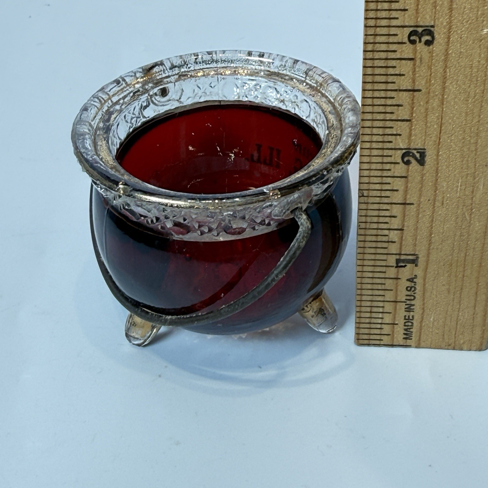 HARRISBURG, Illinois IL ANTIQUE Ruby Red Flash Souvenir Glass Candy Bowl Dish
