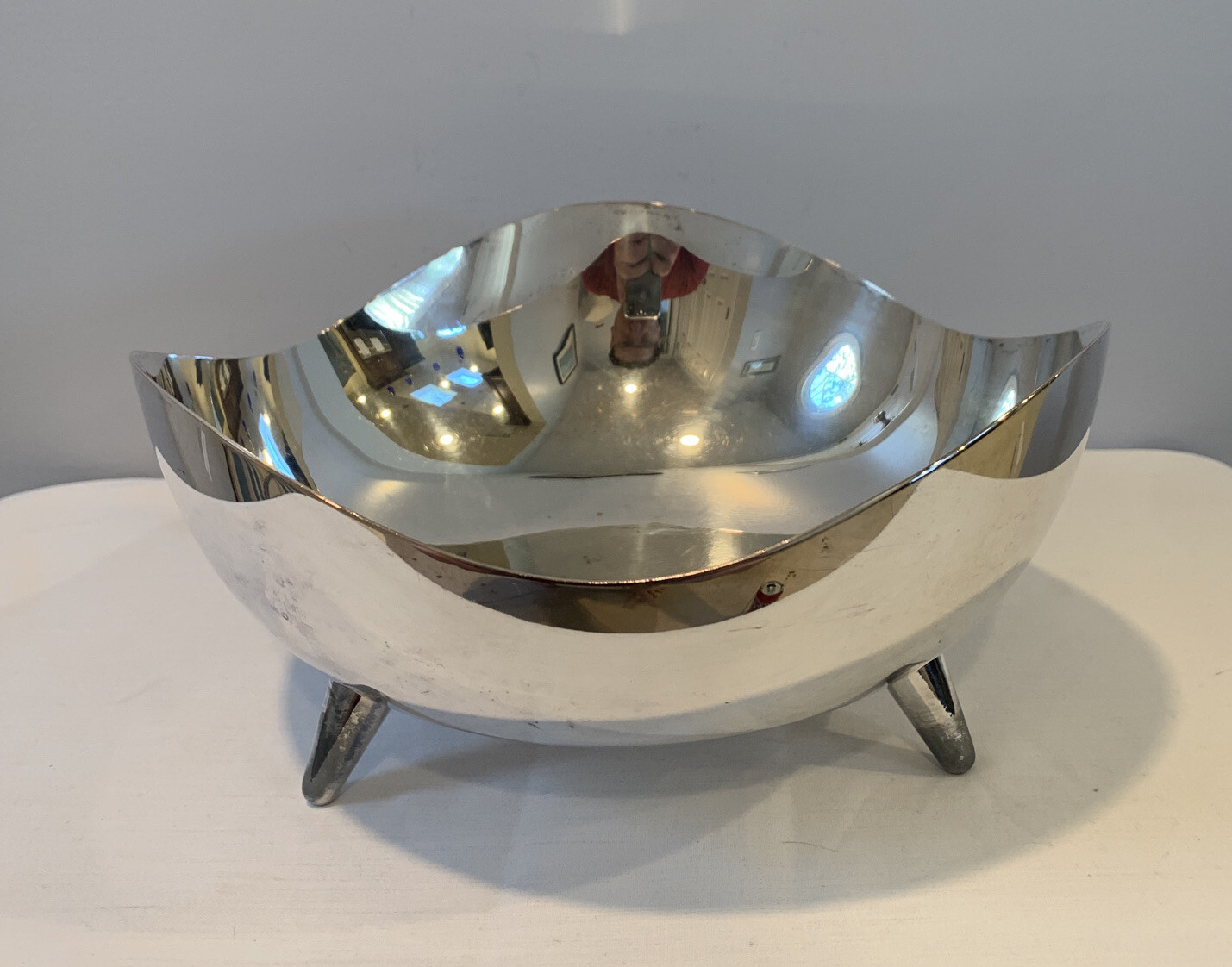 Vintage Mid-Century Modern Silverplate 9″ Freeform Footed Centerpiece Bowl
