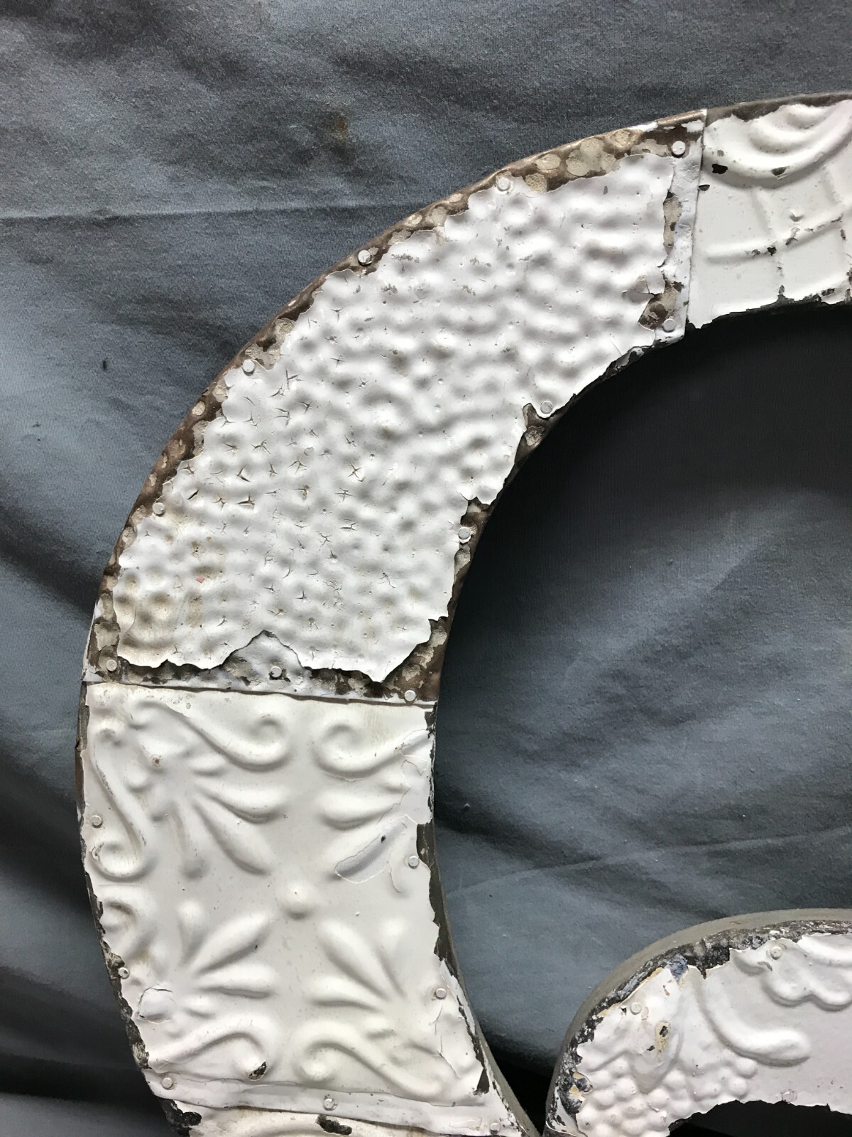 Decorative Salvage Tin Ceiling 16″ Patchwork White Metal VTG Letter Q 1791-24B