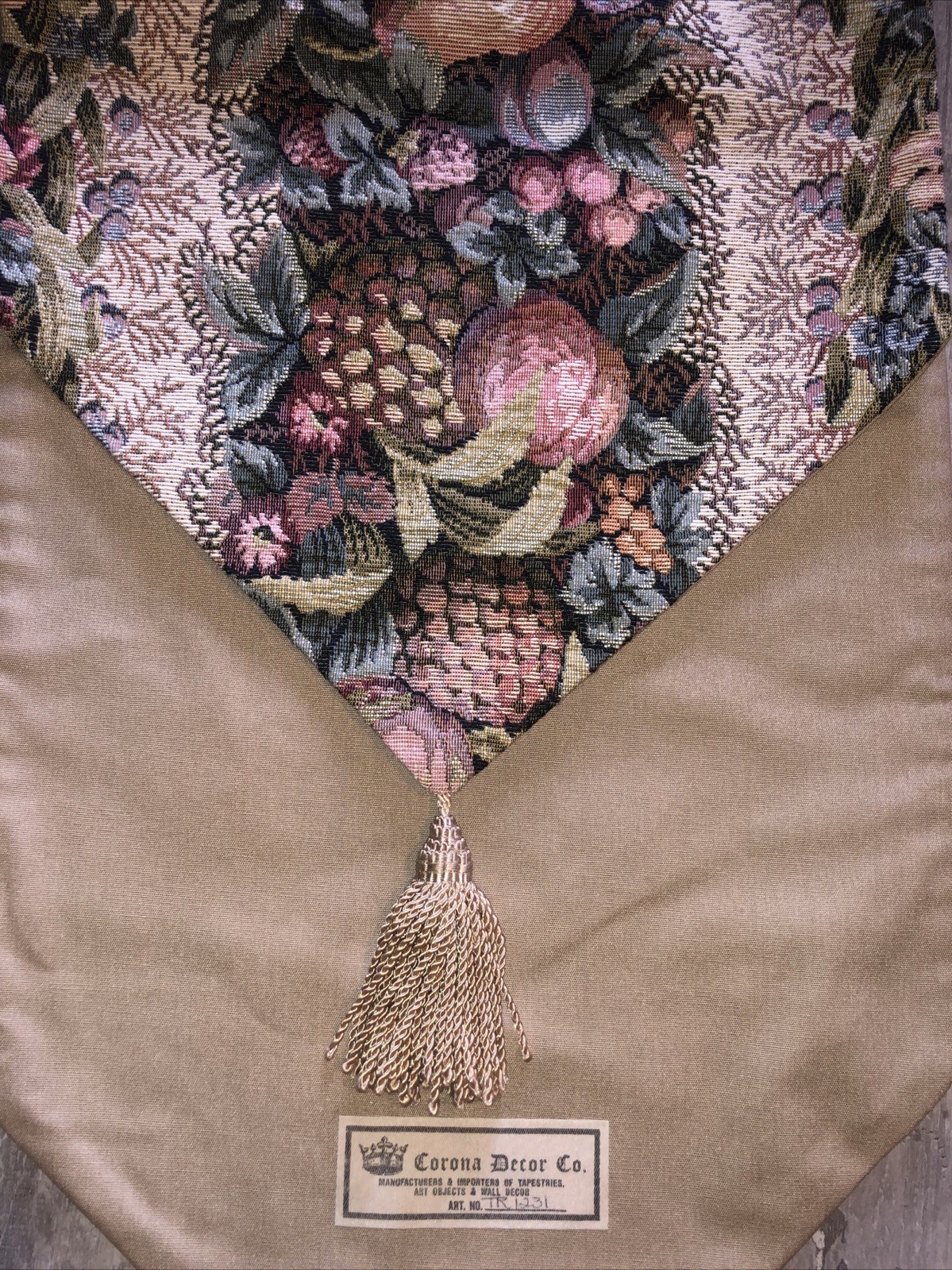 Corona Decor Co. Imported Tapestry Table Runner Tassels Fruit EUC 68”x12”